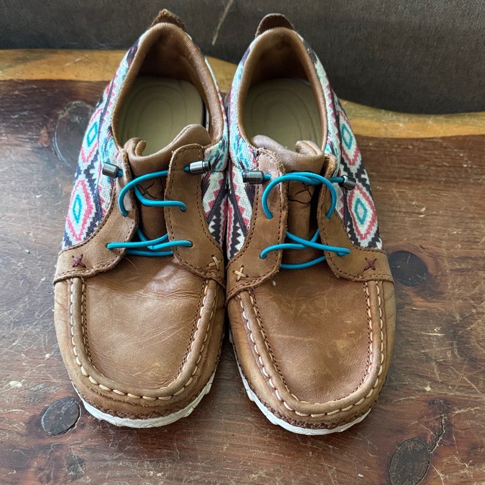Brown Leather Women’s Shoes with Patterned Design